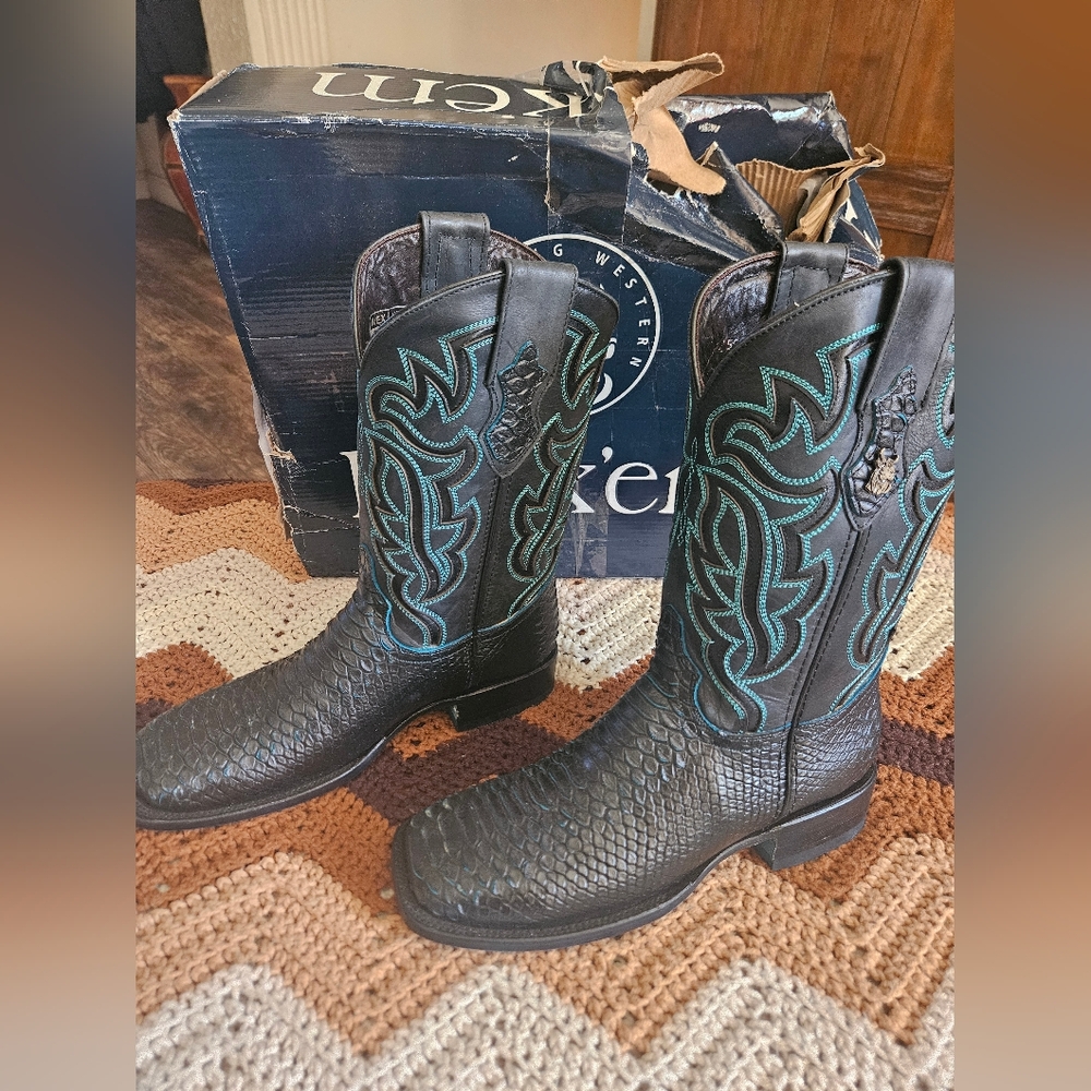 Bruce Python Turquoise Botton Square Toe Western … - image 4